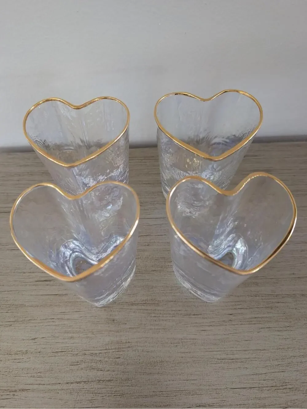 Iridescent Heart Shaped Drinking Juice Glasses Glassware Valentine's Romance